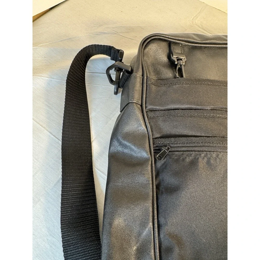 Solid Black leather messenger bag With Inside Pockets And Back Pack Handles